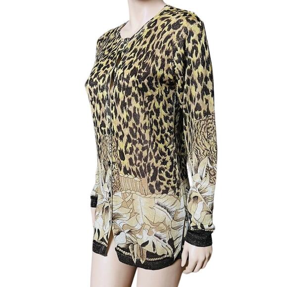 Vintage XXist Animal Print Cardigan Sweater Size S Long Sleeves Shell Buttons - Picture 3 of 16